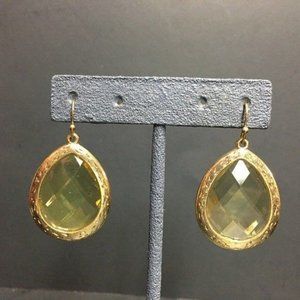 Dangle Pierced Earrings Faceted Yellow Teardrop Amber Gold Retro Boho Soft Girl